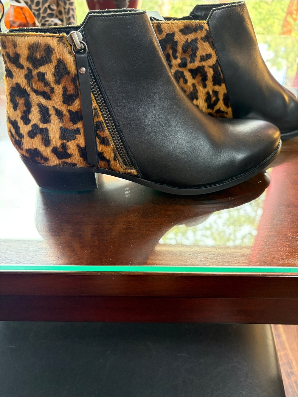 Journee Collection Black and Leopard Ankle Booties